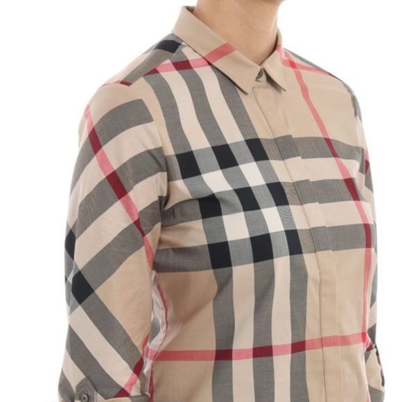 Burberry Britt Button Down Three Quarter Sleeve | Color Tan | Size: Small - Picture 12 of 12
